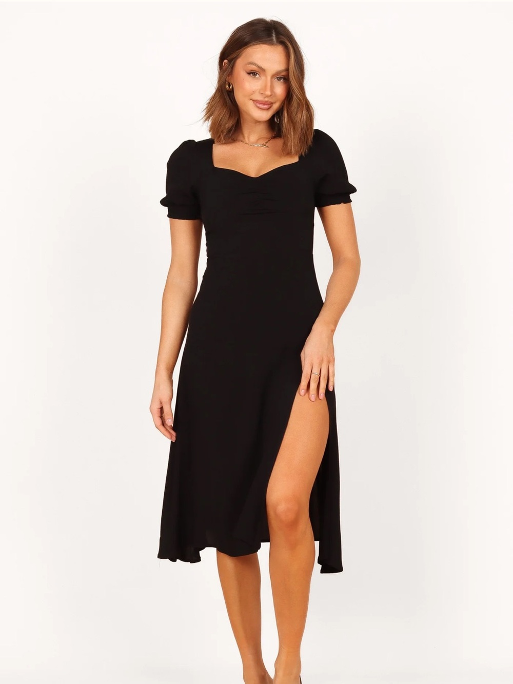 Petal & Pup Franklin dress Black Puff-Sleeve Midi Dress size 10